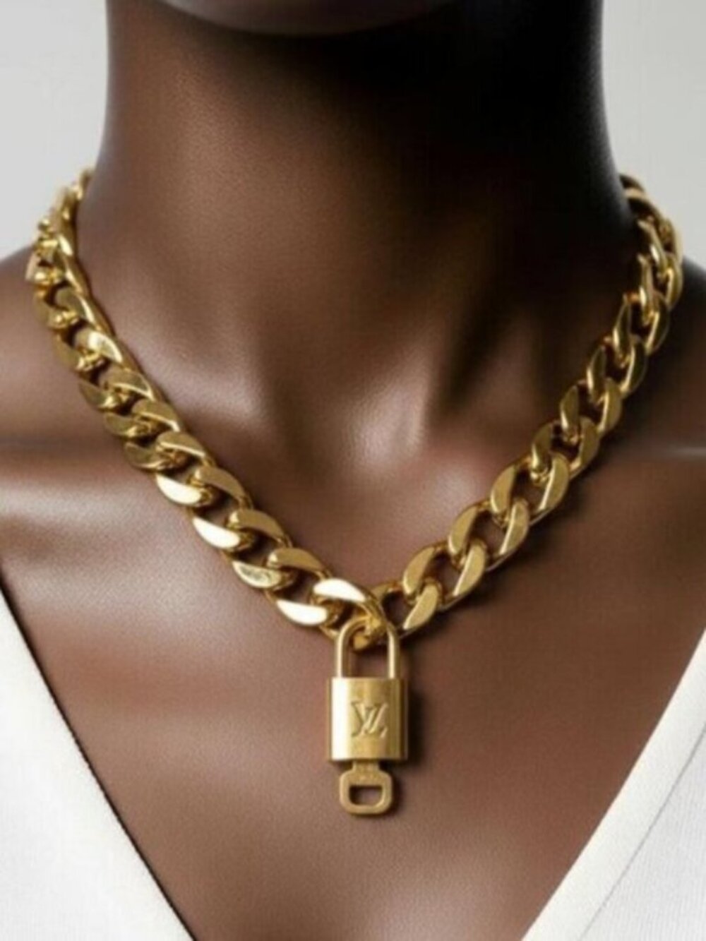 Gold-Plated Necklace with Authentic Louis Vuitton Padlock